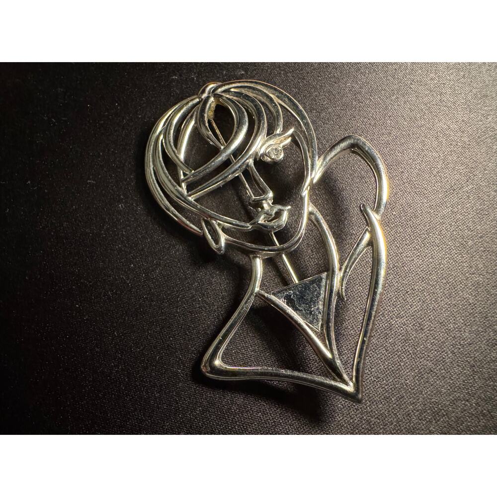 JJ Brooch of Large Woman w/ Crystal Eye Silver Tone